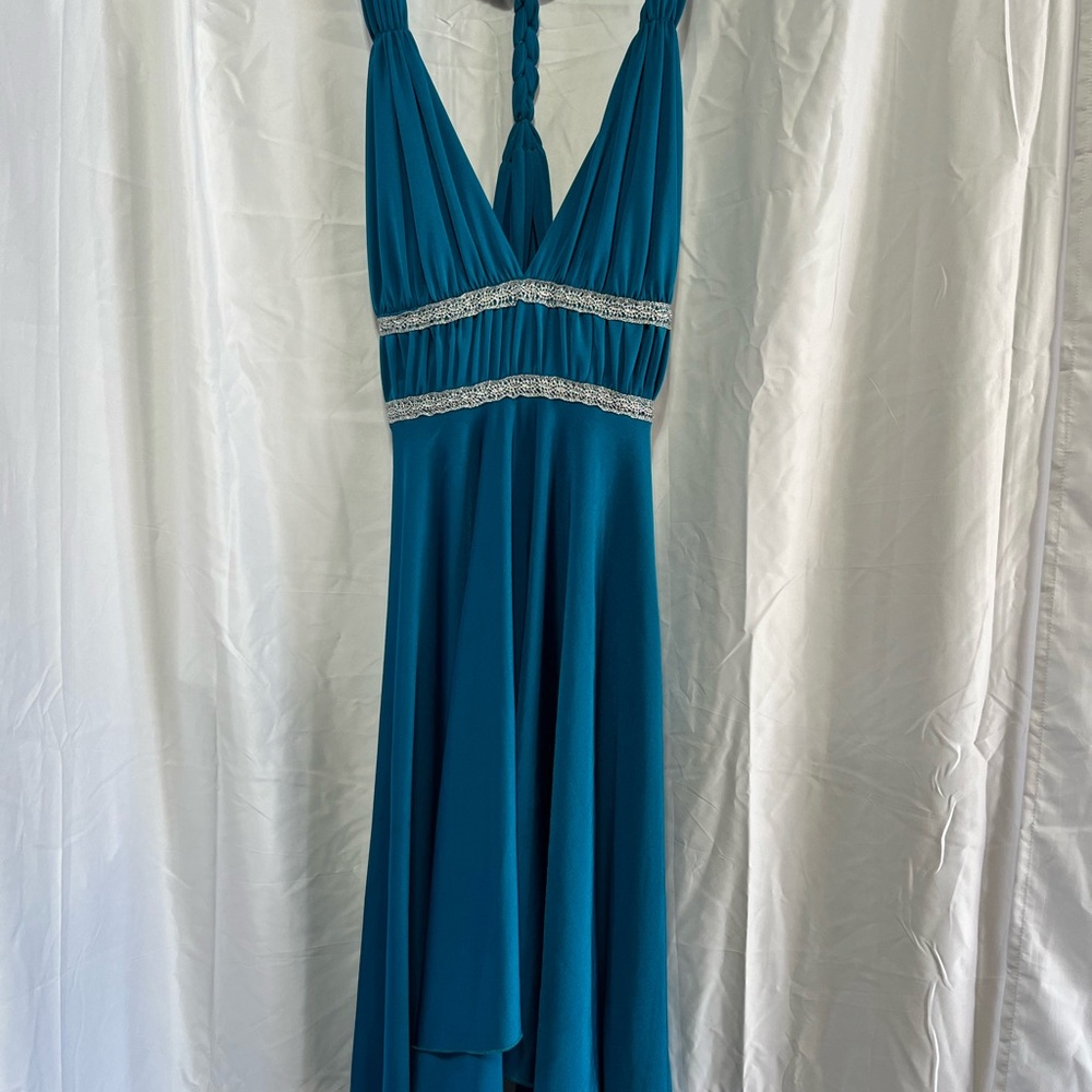 Heart Moon Star Teal Halter Maxi Sundress
